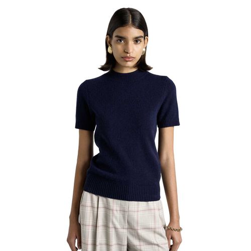Cue Merino Cashmere Blend Mock Neck Short Sleeve Knit